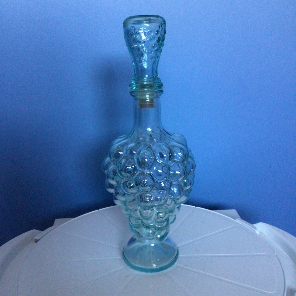 Vintage Blue Green Italian Modder Glass Grape Decanter